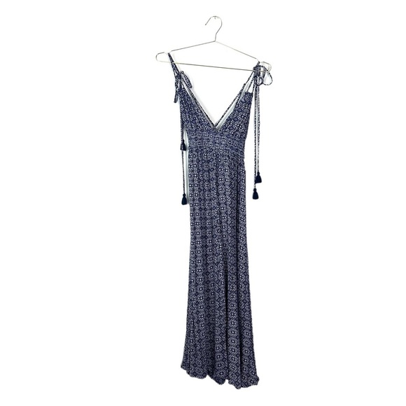 NWT Lulu’s Field Day Navy Blue Print Tie-Strap Maxi Dress Size S - Picture 3 of 5
